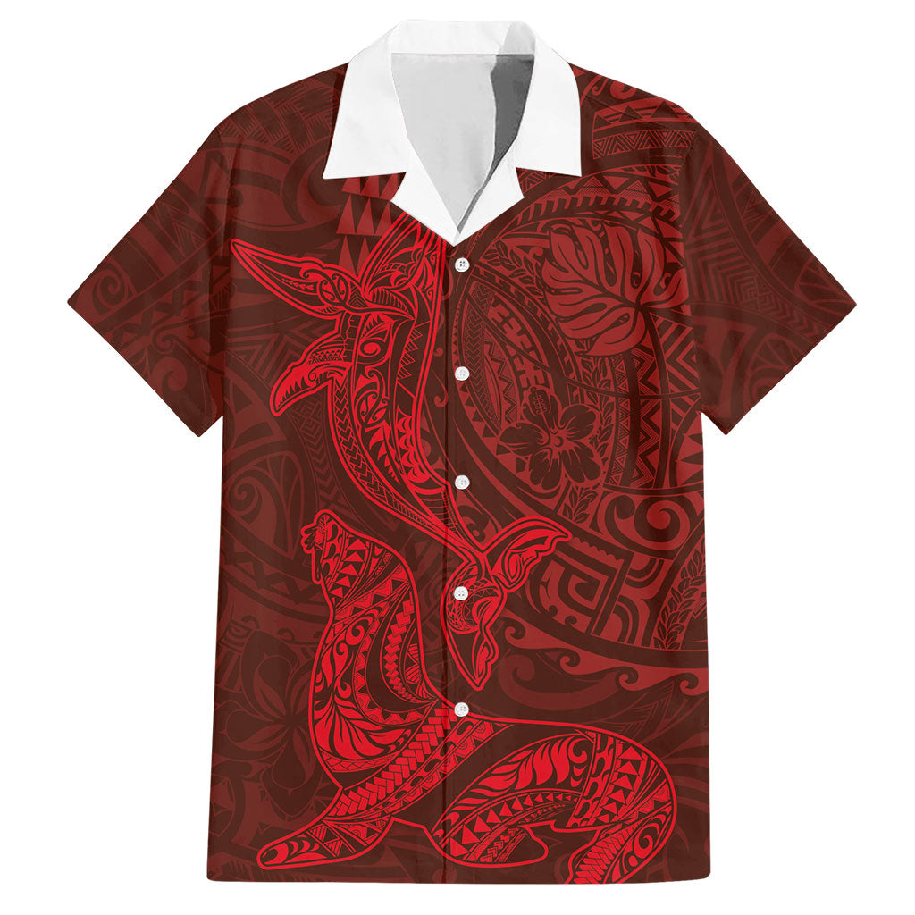 Hawaiian Monk Seal and Whale Hawaiian Shirt Kakau Tribal Pattern Red Color LT03 Red - Polynesian Pride