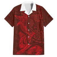 Hawaiian Monk Seal and Whale Hawaiian Shirt Kakau Tribal Pattern Red Color LT03 Red - Polynesian Pride