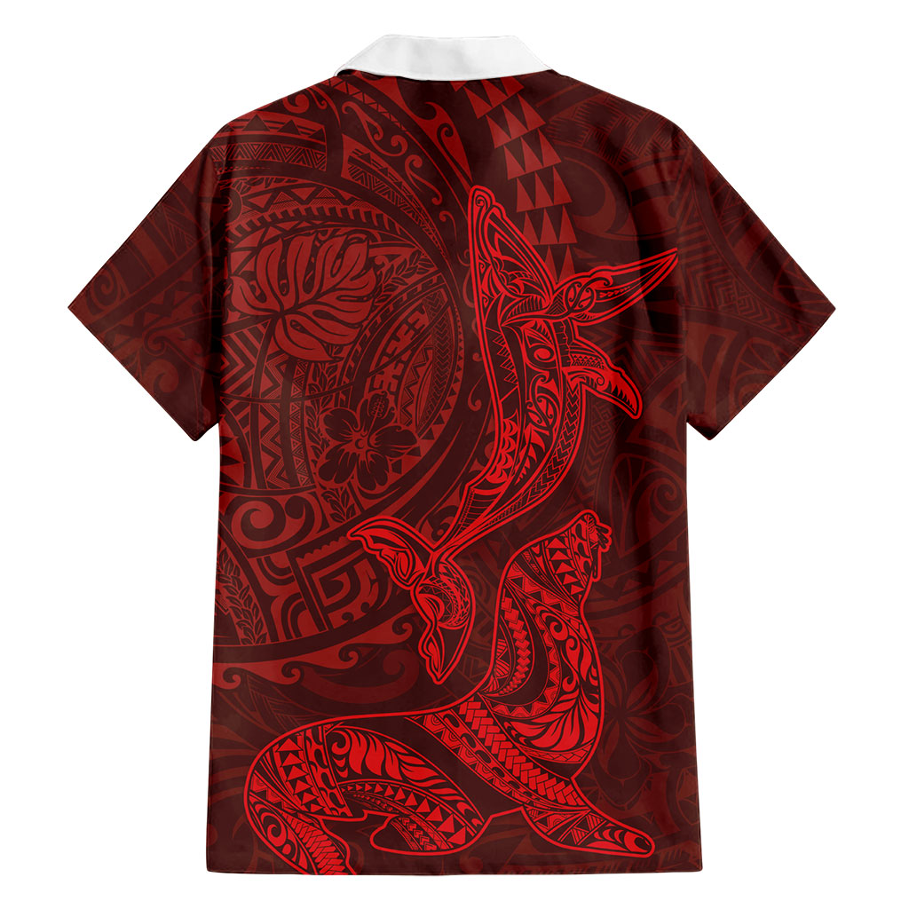 Hawaiian Monk Seal and Whale Hawaiian Shirt Kakau Tribal Pattern Red Color LT03 - Polynesian Pride