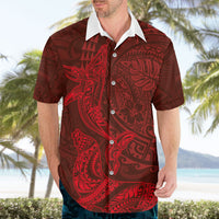 Hawaiian Monk Seal and Whale Hawaiian Shirt Kakau Tribal Pattern Red Color LT03 - Polynesian Pride