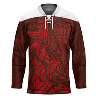 Hawaiian Monk Seal and Whale Hockey Jersey Kakau Tribal Pattern Red Color LT03 Unisex Red - Polynesian Pride