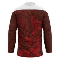 Hawaiian Monk Seal and Whale Hockey Jersey Kakau Tribal Pattern Red Color LT03 - Polynesian Pride