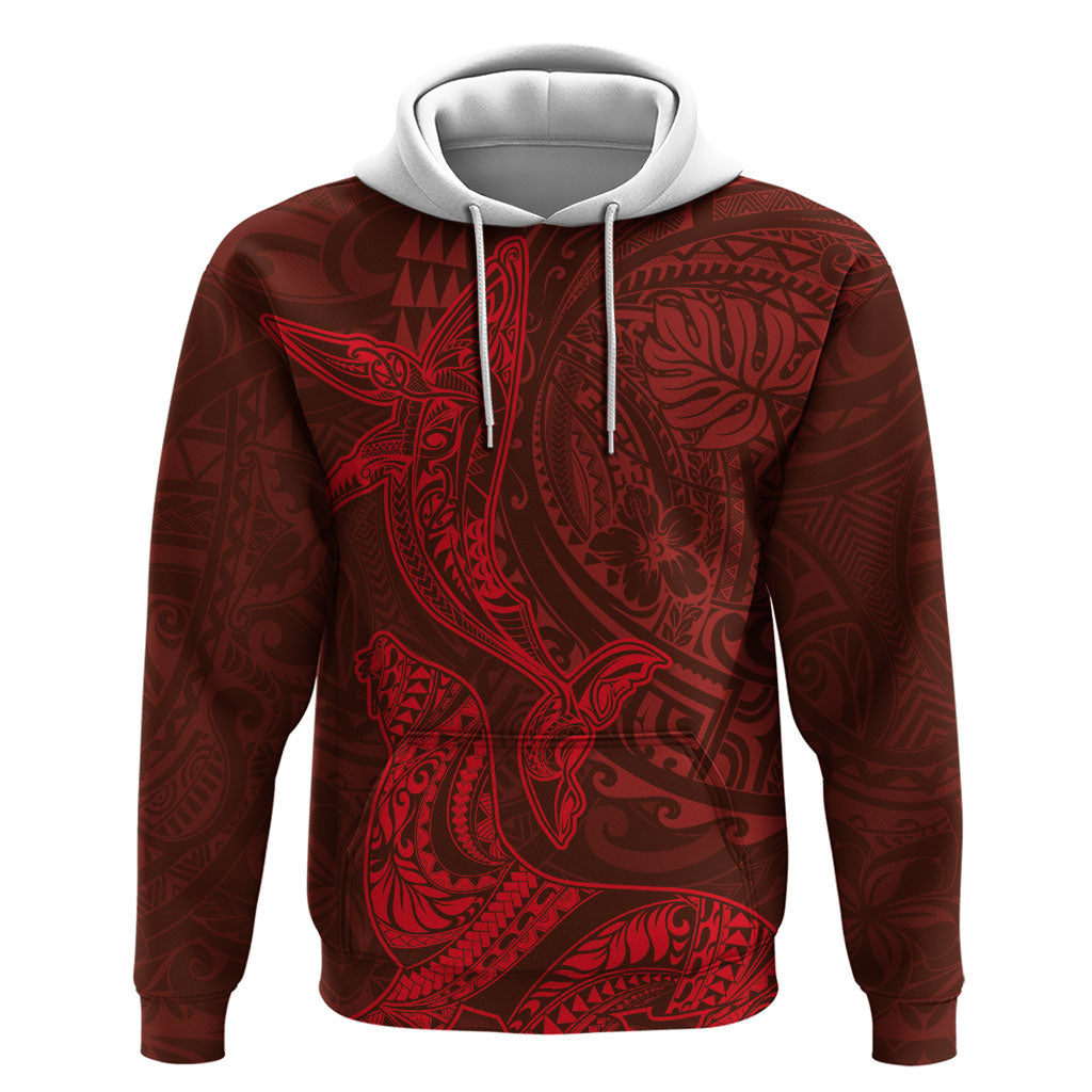 Hawaiian Monk Seal and Whale Hoodie Kakau Tribal Pattern Red Color LT03 Pullover Hoodie Red - Polynesian Pride