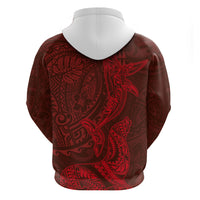 Hawaiian Monk Seal and Whale Hoodie Kakau Tribal Pattern Red Color LT03 - Polynesian Pride
