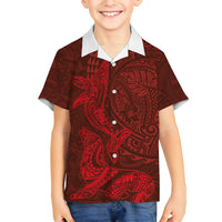 Hawaiian Monk Seal and Whale Kid Hawaiian Shirt Kakau Tribal Pattern Red Color LT03 Kid Red - Polynesian Pride