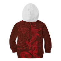 Hawaiian Monk Seal and Whale Kid Hoodie Kakau Tribal Pattern Red Color LT03 - Polynesian Pride