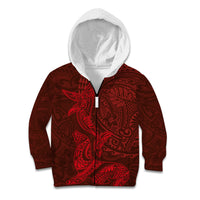 Hawaiian Monk Seal and Whale Kid Hoodie Kakau Tribal Pattern Red Color LT03 Zip Hoodie Red - Polynesian Pride