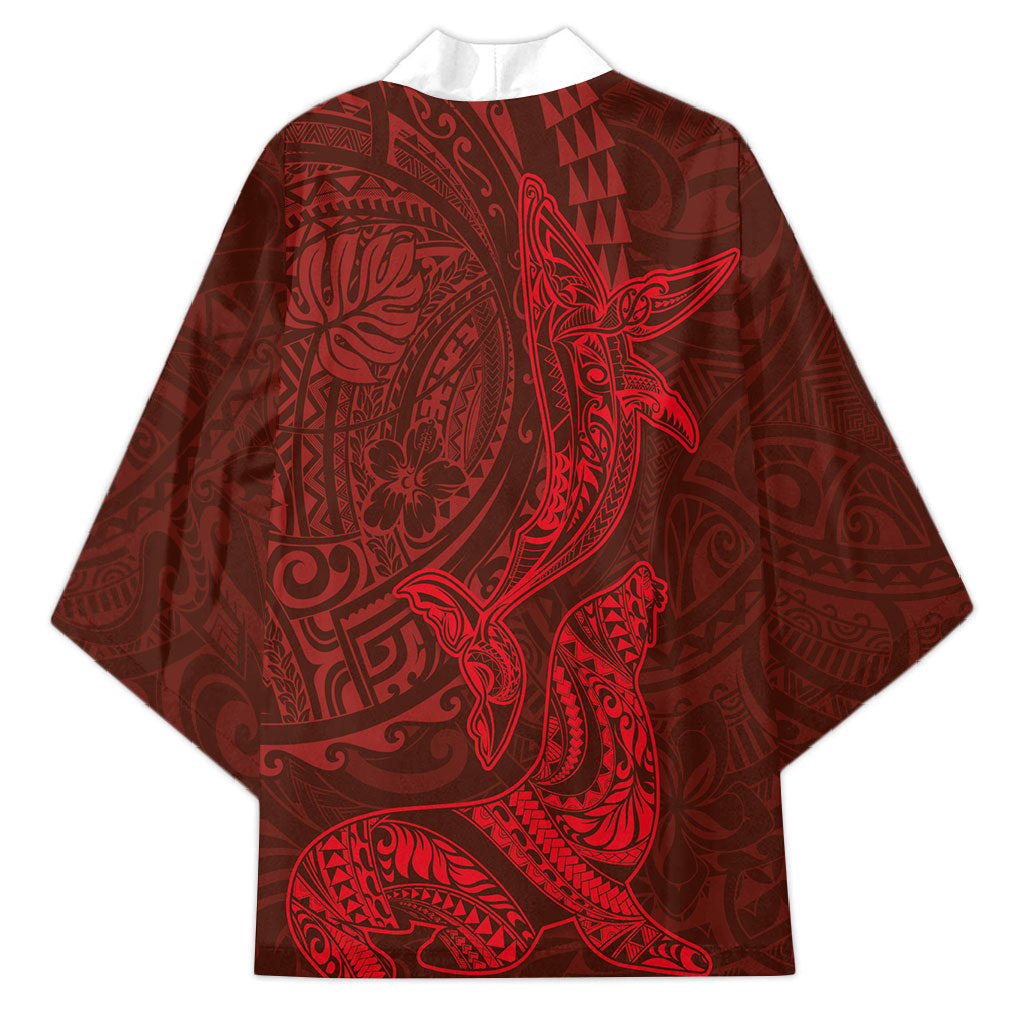 Hawaiian Monk Seal and Whale Kimono Kakau Tribal Pattern Red Color LT03 - Polynesian Pride