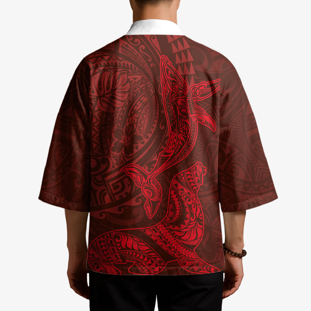 Hawaiian Monk Seal and Whale Kimono Kakau Tribal Pattern Red Color LT03 - Polynesian Pride