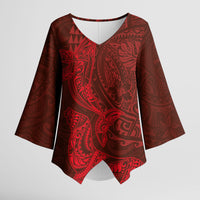 Hawaiian Monk Seal and Whale Kimono Sleeve Blouse Kakau Tribal Pattern Red Color LT03 Female Red - Polynesian Pride
