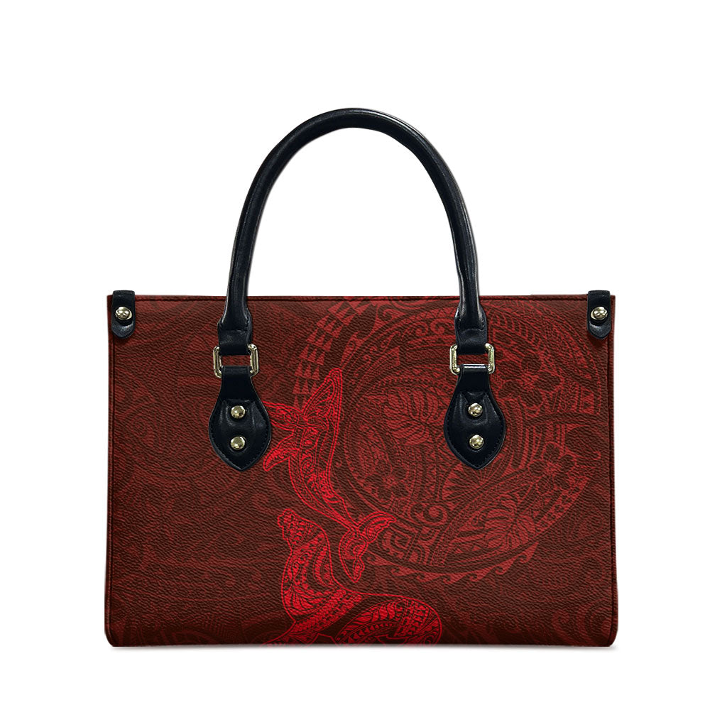 Hawaiian Monk Seal and Whale Leather Bag Kakau Tribal Pattern Red Color LT03 - Polynesian Pride