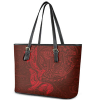Hawaiian Monk Seal and Whale Leather Tote Bag Kakau Tribal Pattern Red Color LT03 - Polynesian Pride