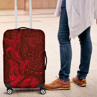 Hawaiian Monk Seal and Whale Luggage Cover Kakau Tribal Pattern Red Color LT03 Red - Polynesian Pride