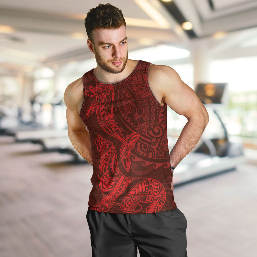 Hawaiian Monk Seal and Whale Men Tank Top Kakau Tribal Pattern Red Color LT03 Red - Polynesian Pride