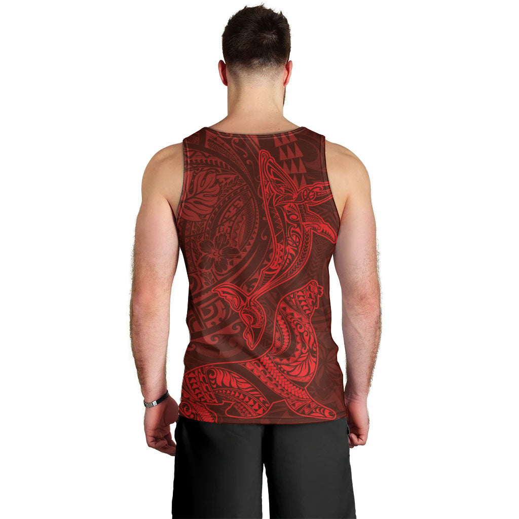 Hawaiian Monk Seal and Whale Men Tank Top Kakau Tribal Pattern Red Color LT03 - Polynesian Pride