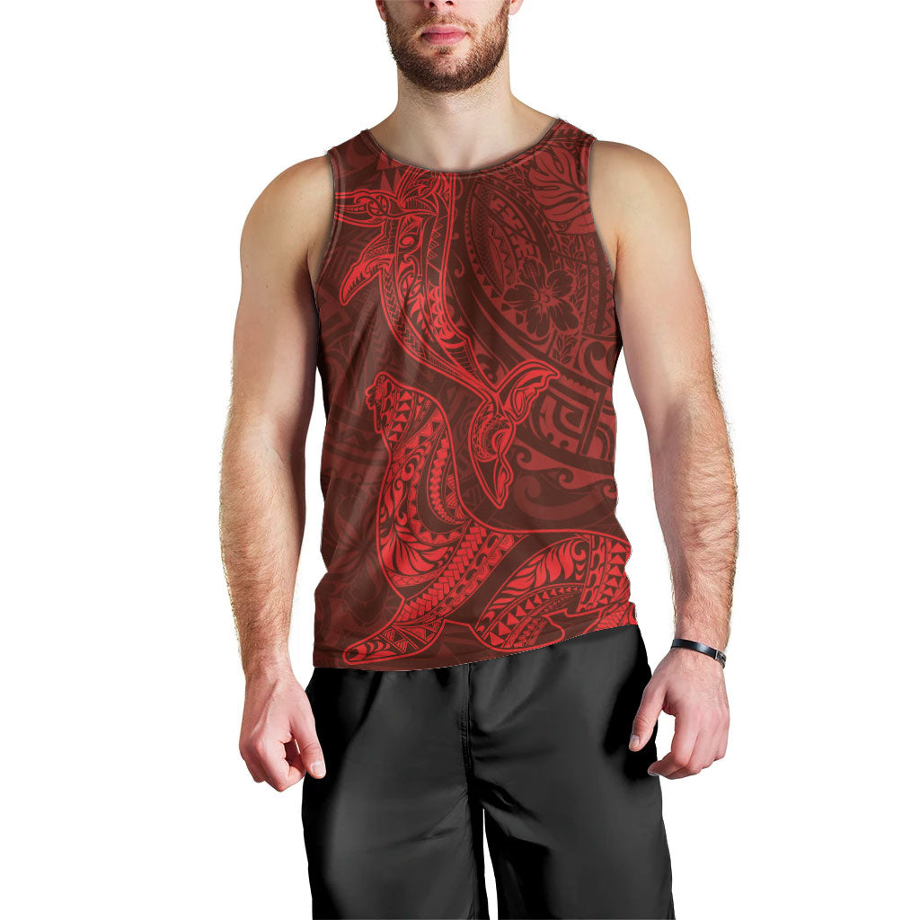 Hawaiian Monk Seal and Whale Men Tank Top Kakau Tribal Pattern Red Color LT03 - Polynesian Pride