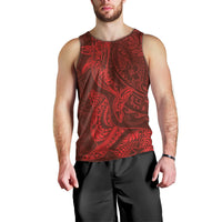 Hawaiian Monk Seal and Whale Men Tank Top Kakau Tribal Pattern Red Color LT03 - Polynesian Pride
