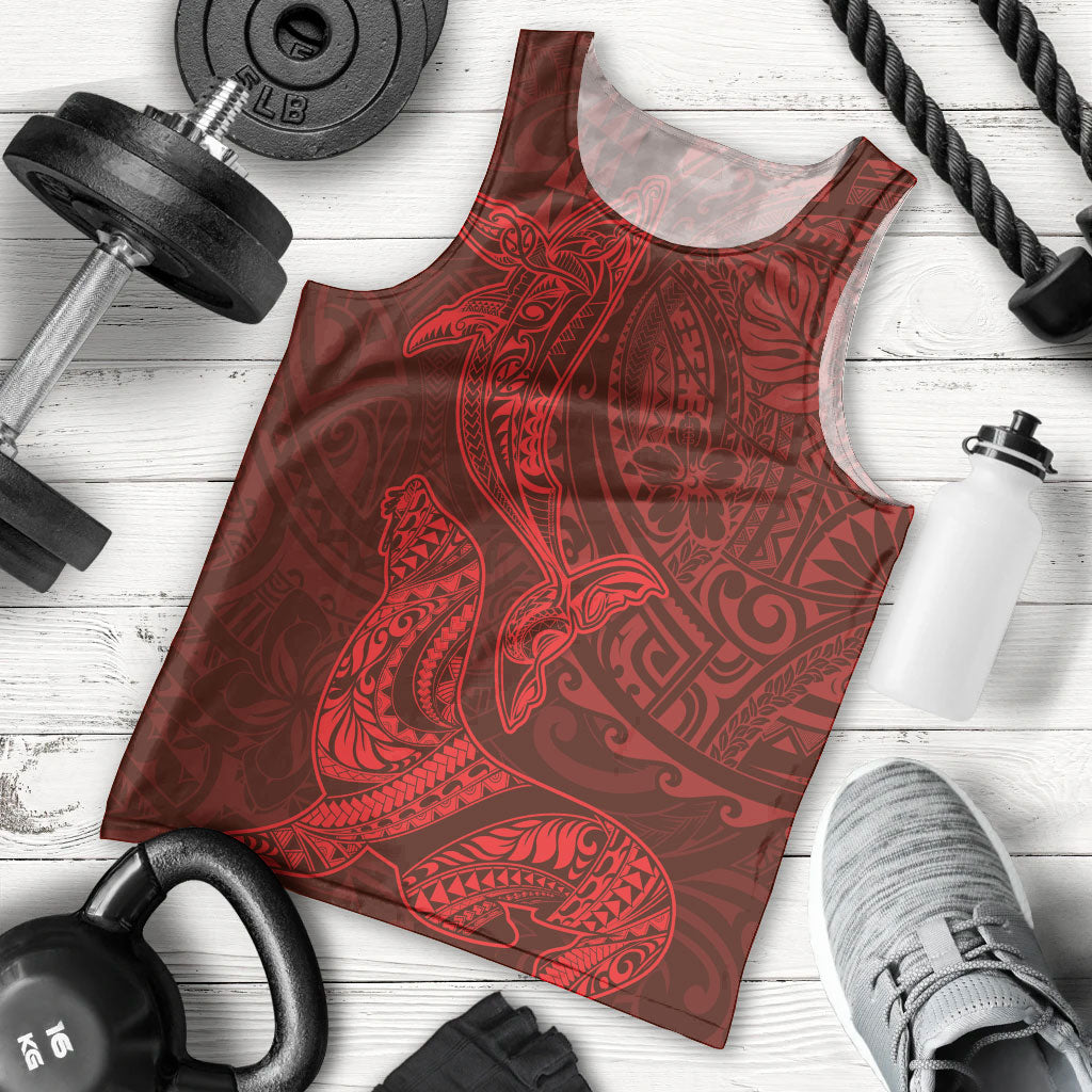Hawaiian Monk Seal and Whale Men Tank Top Kakau Tribal Pattern Red Color LT03 - Polynesian Pride