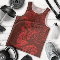 Hawaiian Monk Seal and Whale Men Tank Top Kakau Tribal Pattern Red Color LT03 - Polynesian Pride