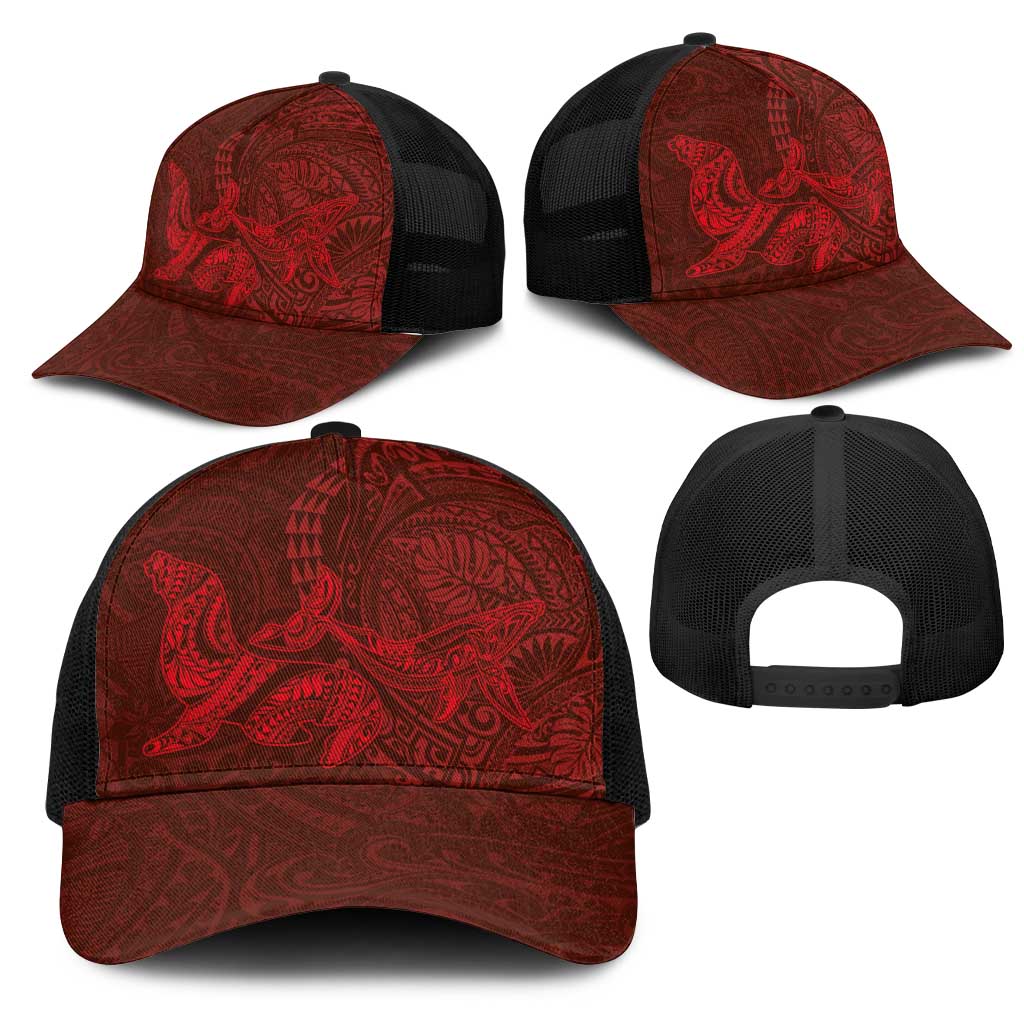 Hawaiian Monk Seal and Whale Mesh Trucker Cap Kakau Tribal Pattern Red Color LT03 - Polynesian Pride