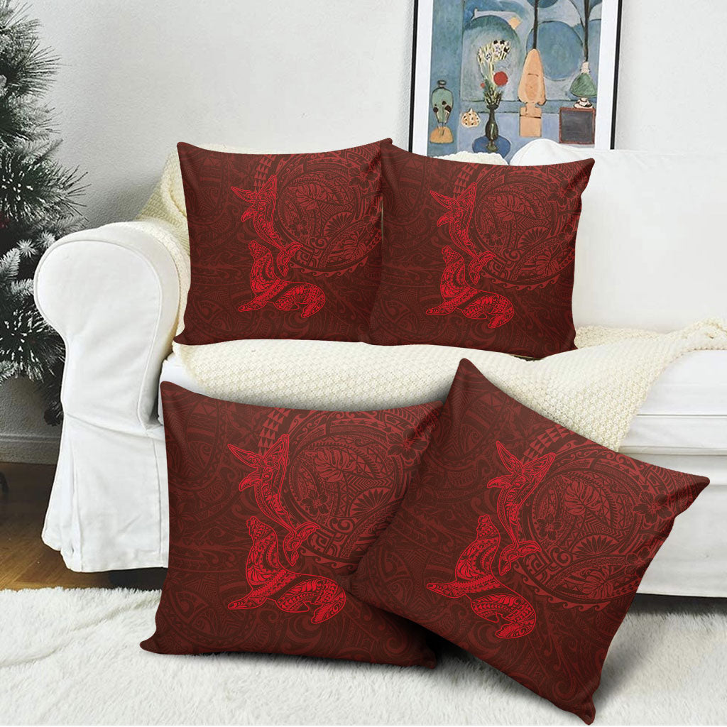 Hawaiian Monk Seal and Whale Pillow Cover Kakau Tribal Pattern Red Color LT03 - Polynesian Pride