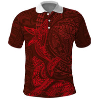 Hawaiian Monk Seal and Whale Polo Shirt Kakau Tribal Pattern Red Color LT03 Red - Polynesian Pride