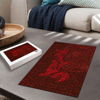 Hawaiian Monk Seal and Whale Puzzle Kakau Tribal Pattern Red Color LT03 - Polynesian Pride