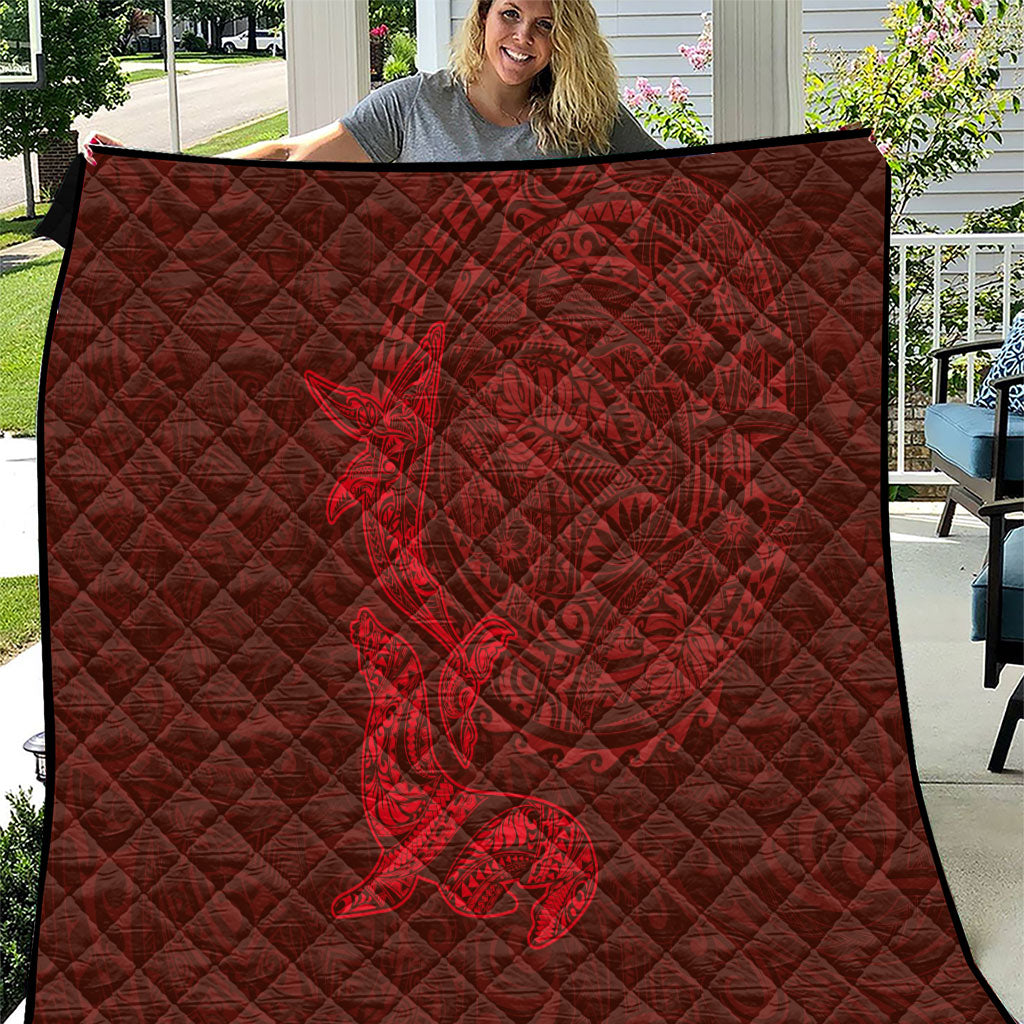Hawaiian Monk Seal and Whale Quilt Kakau Tribal Pattern Red Color LT03 Red - Polynesian Pride