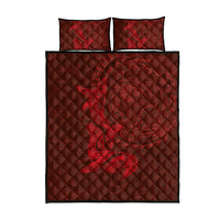 Hawaiian Monk Seal and Whale Quilt Bed Set Kakau Tribal Pattern Red Color