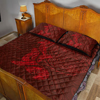 Hawaiian Monk Seal and Whale Quilt Bed Set Kakau Tribal Pattern Red Color