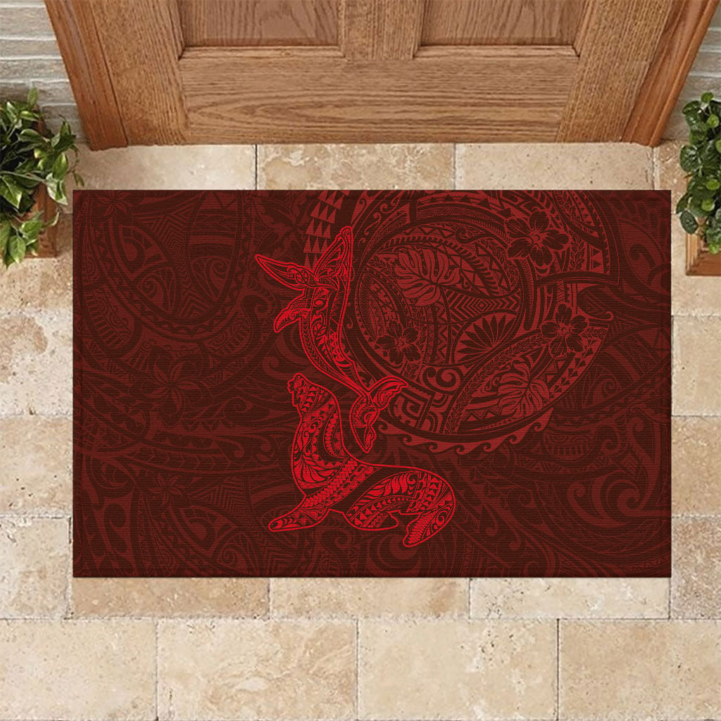 Hawaiian Monk Seal and Whale Rubber Doormat Kakau Tribal Pattern Red Color LT03 Red - Polynesian Pride