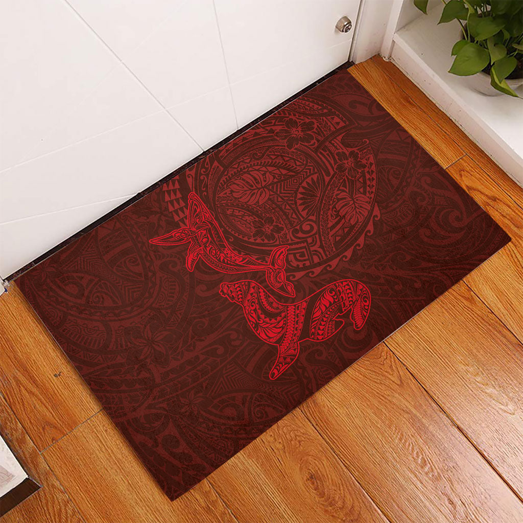 Hawaiian Monk Seal and Whale Rubber Doormat Kakau Tribal Pattern Red Color LT03 - Polynesian Pride