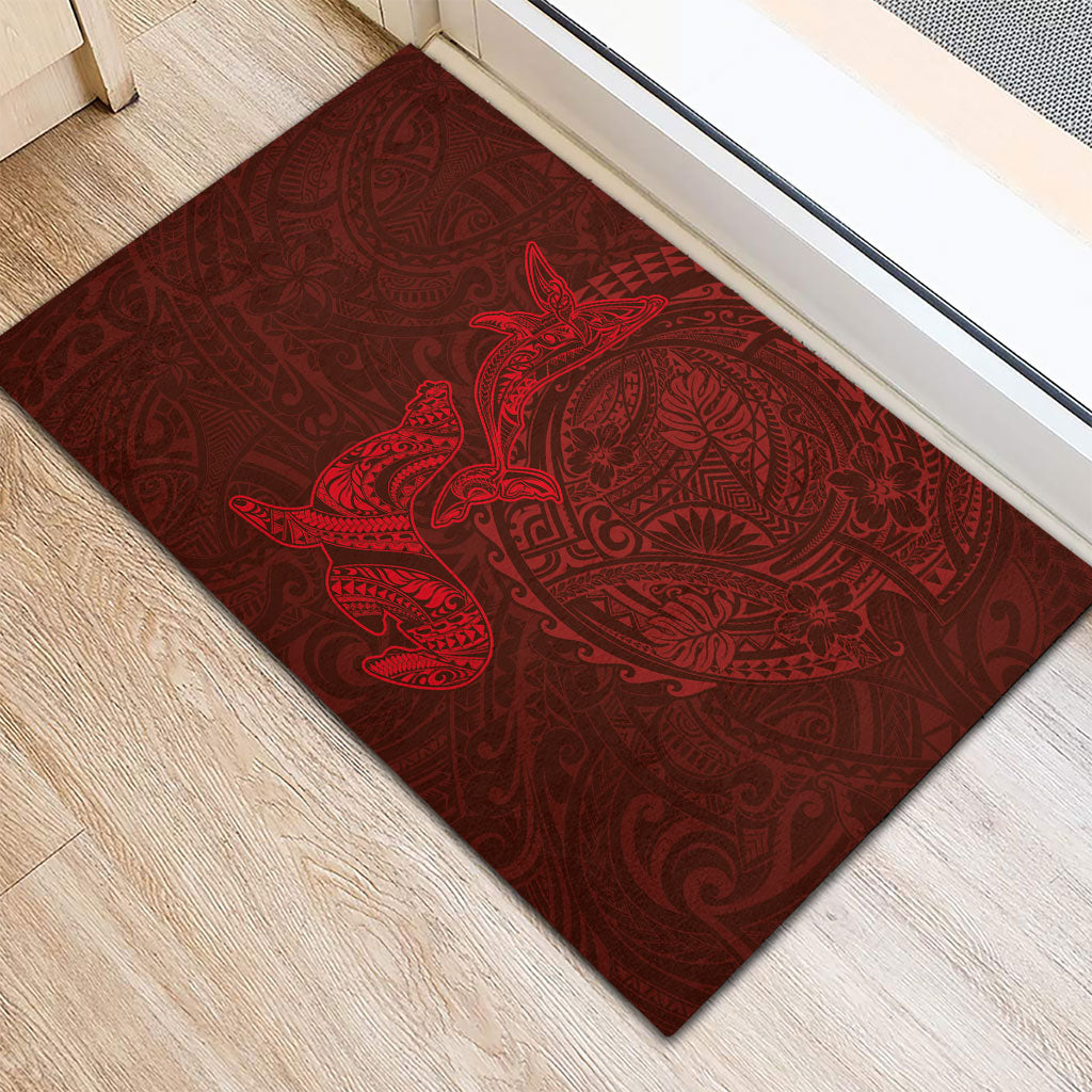 Hawaiian Monk Seal and Whale Rubber Doormat Kakau Tribal Pattern Red Color LT03 - Polynesian Pride