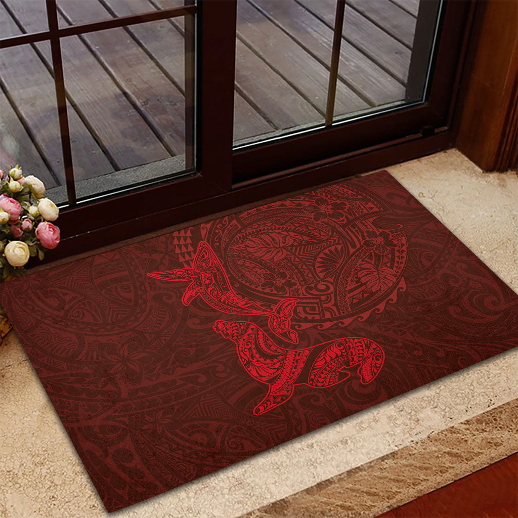 Hawaiian Monk Seal and Whale Rubber Doormat Kakau Tribal Pattern Red Color LT03 - Polynesian Pride