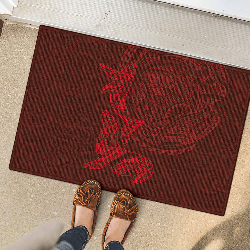 Hawaiian Monk Seal and Whale Rubber Doormat Kakau Tribal Pattern Red Color LT03 - Polynesian Pride