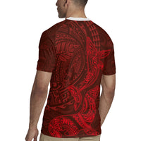Hawaiian Monk Seal and Whale Rugby Jersey Kakau Tribal Pattern Red Color LT03 - Polynesian Pride