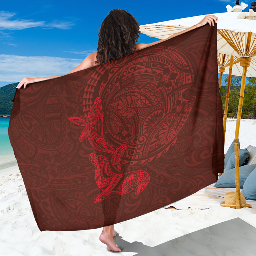 Hawaiian Monk Seal and Whale Sarong Kakau Tribal Pattern Red Color LT03 One Size 44 x 66 inches Red - Polynesian Pride