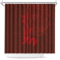 Hawaiian Monk Seal and Whale Shower Curtain Kakau Tribal Pattern Red Color LT03 Red - Polynesian Pride
