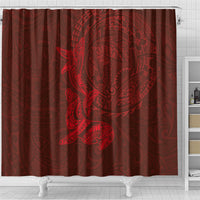 Hawaiian Monk Seal and Whale Shower Curtain Kakau Tribal Pattern Red Color LT03 - Polynesian Pride