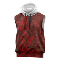Hawaiian Monk Seal and Whale Sleeveless Hoodie Kakau Tribal Pattern Red Color LT03 Red - Polynesian Pride