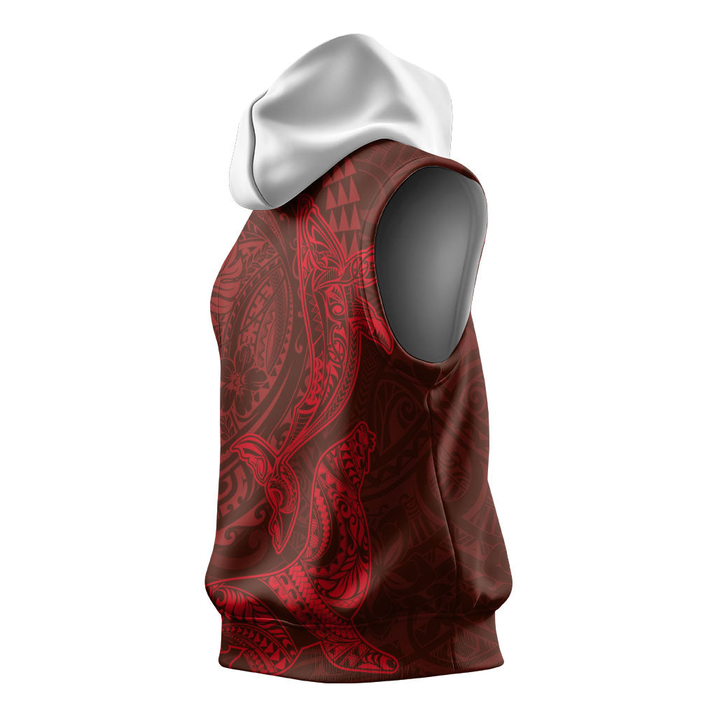 Hawaiian Monk Seal and Whale Sleeveless Hoodie Kakau Tribal Pattern Red Color LT03 - Polynesian Pride