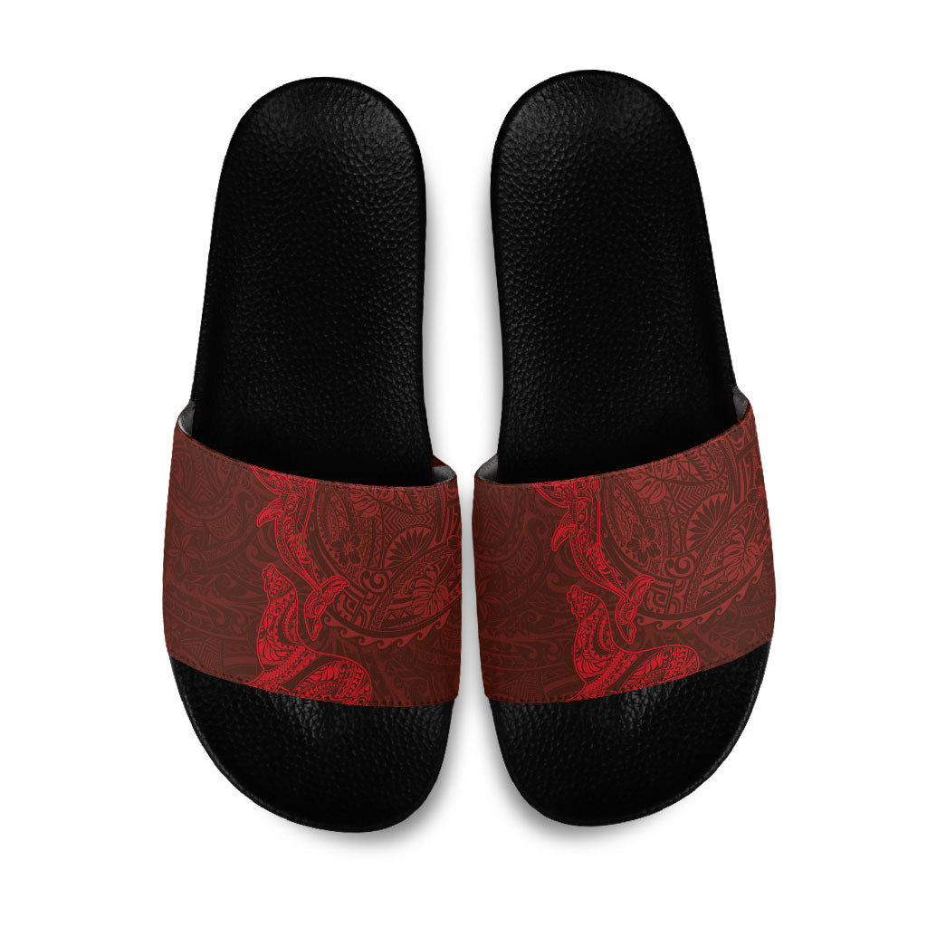 Hawaiian Monk Seal and Whale Slide Sandals Kakau Tribal Pattern Red Color LT03 Red - Polynesian Pride