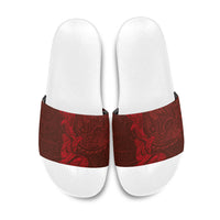 Hawaiian Monk Seal and Whale Slide Sandals Kakau Tribal Pattern Red Color