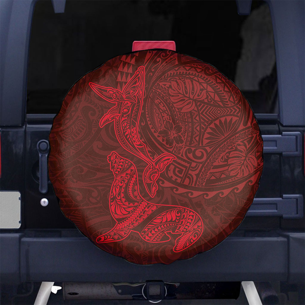 Hawaiian Monk Seal and Whale Spare Tire Cover Kakau Tribal Pattern Red Color LT03 No hole Red - Polynesian Pride