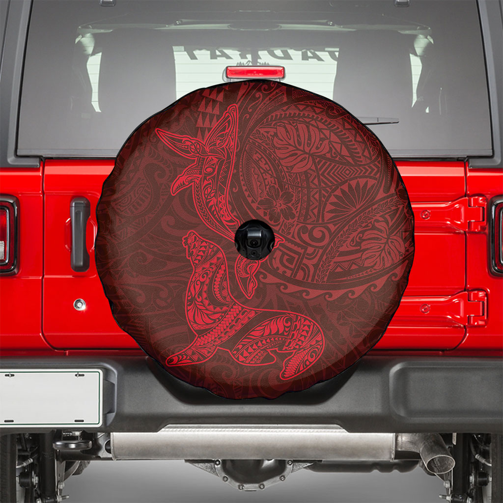 Hawaiian Monk Seal and Whale Spare Tire Cover Kakau Tribal Pattern Red Color LT03 - Polynesian Pride