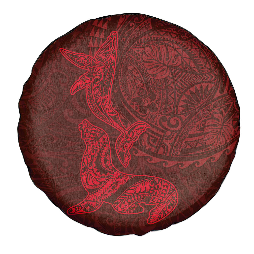 Hawaiian Monk Seal and Whale Spare Tire Cover Kakau Tribal Pattern Red Color LT03 - Polynesian Pride