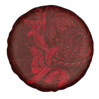 Hawaiian Monk Seal and Whale Spare Tire Cover Kakau Tribal Pattern Red Color LT03 - Polynesian Pride