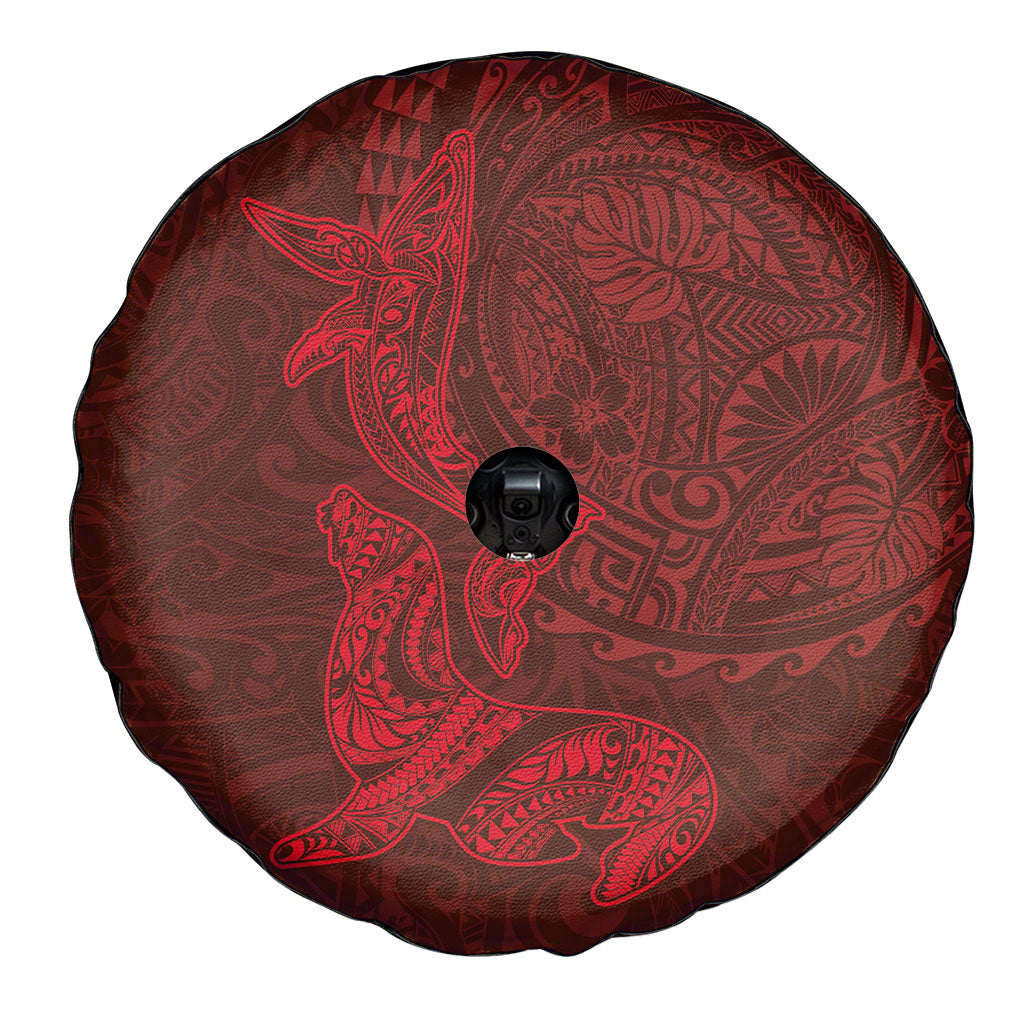 Hawaiian Monk Seal and Whale Spare Tire Cover Kakau Tribal Pattern Red Color LT03 - Polynesian Pride