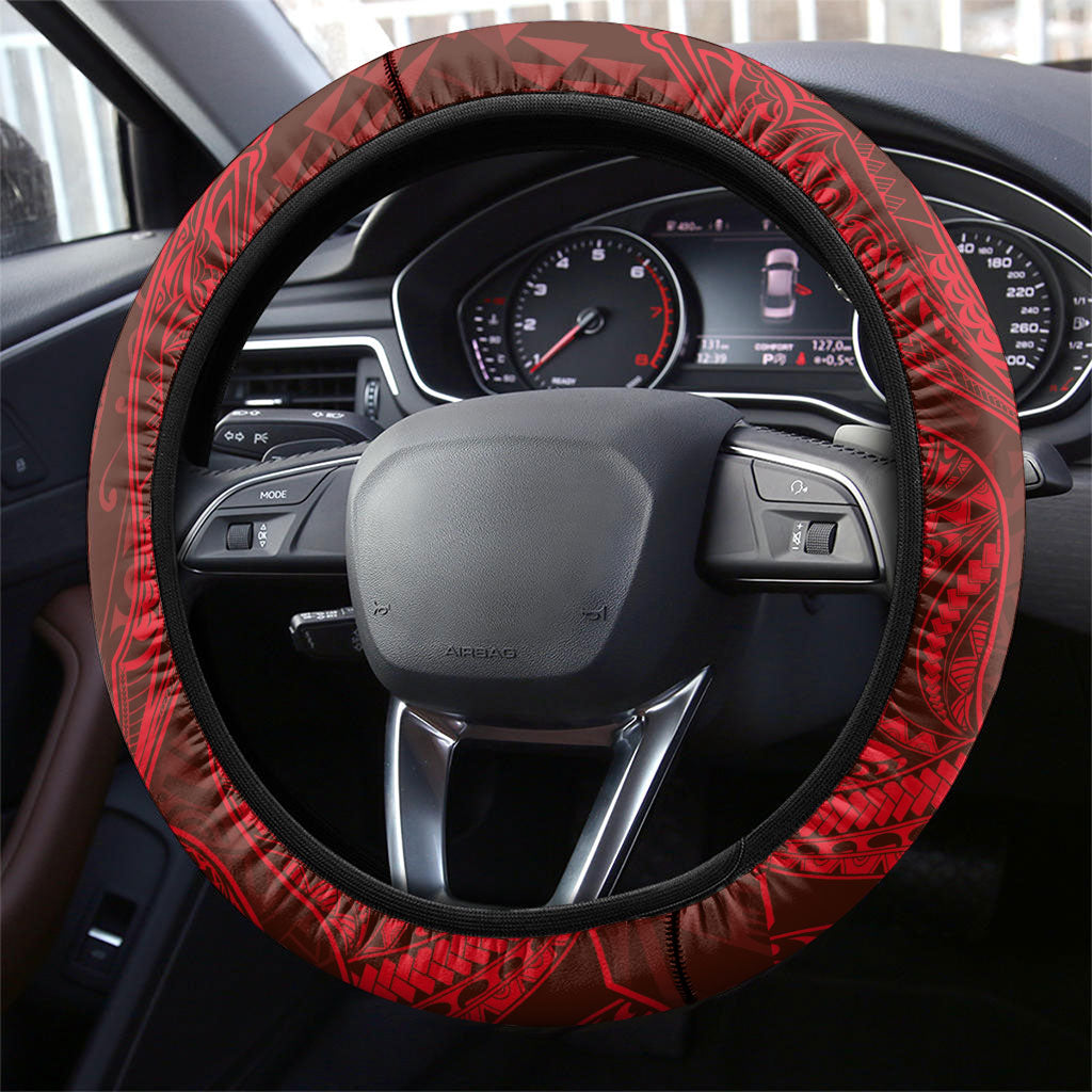 Hawaiian Monk Seal and Whale Steering Wheel Cover Kakau Tribal Pattern Red Color LT03 - Polynesian Pride