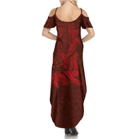 Hawaiian Monk Seal and Whale Summer Maxi Dress Kakau Tribal Pattern Red Color LT03 - Polynesian Pride